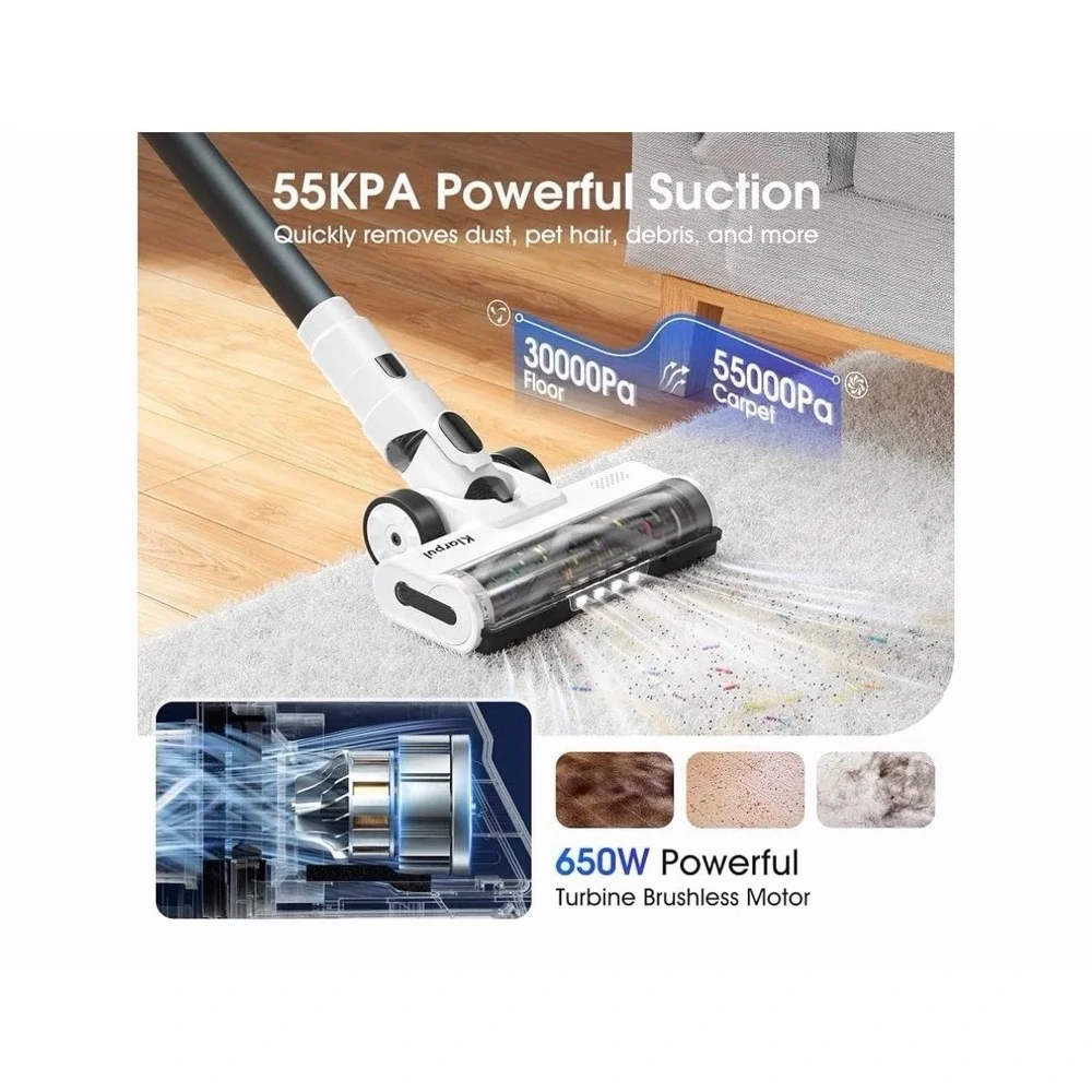 Klarpul Cordless Stick Vacuum KL-001, Powerful Suction, 65min, HEPA, LED, Gray